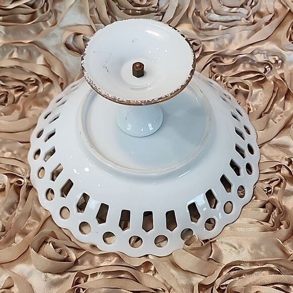 Vintage Thames Handpainted Dainty Violet Pedestal Cutwork Dish Coquette Bridal - Picture 6 of 9